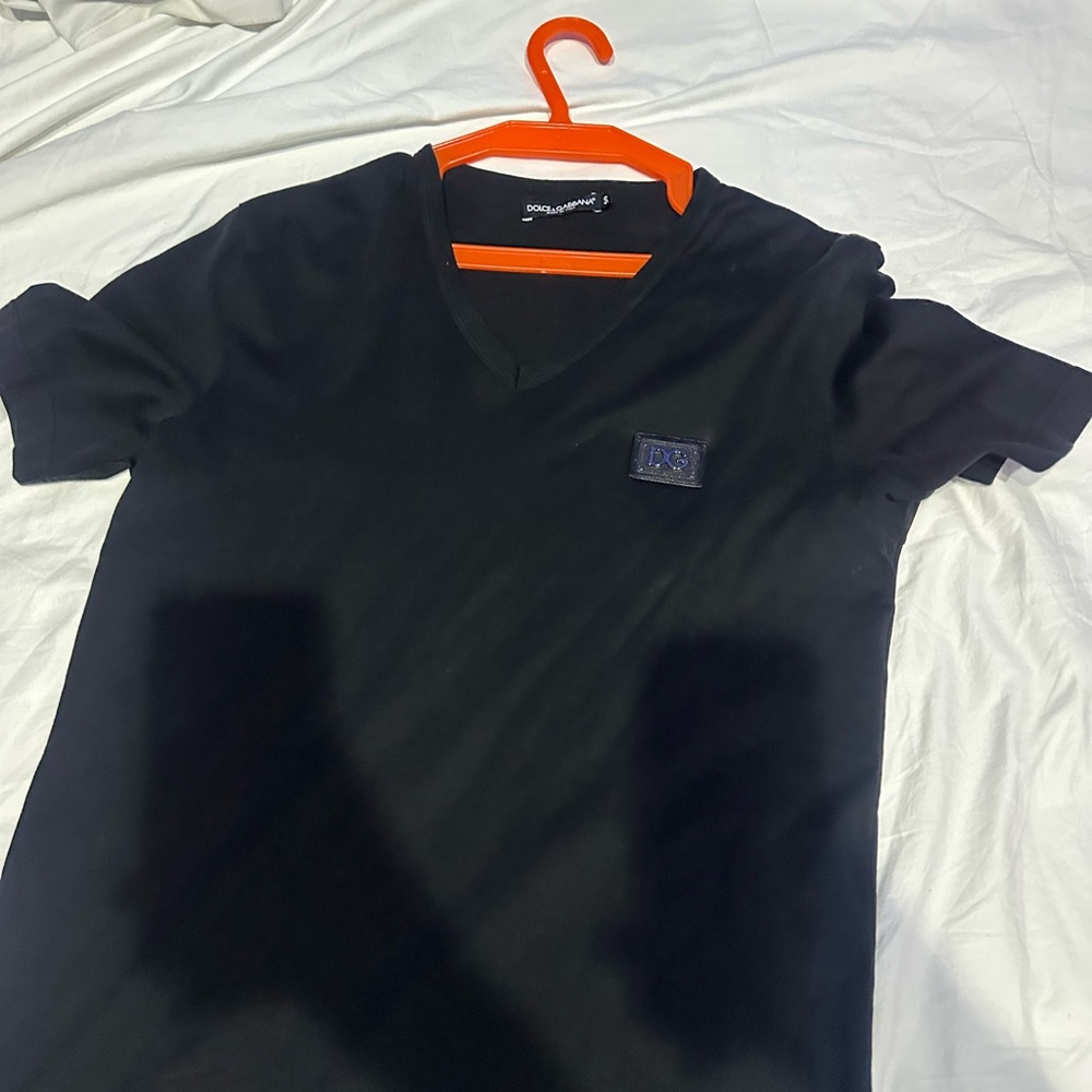 Dolce & Gabbana V-neck cotton-jersey T-shirt with a logo plaque on the chest